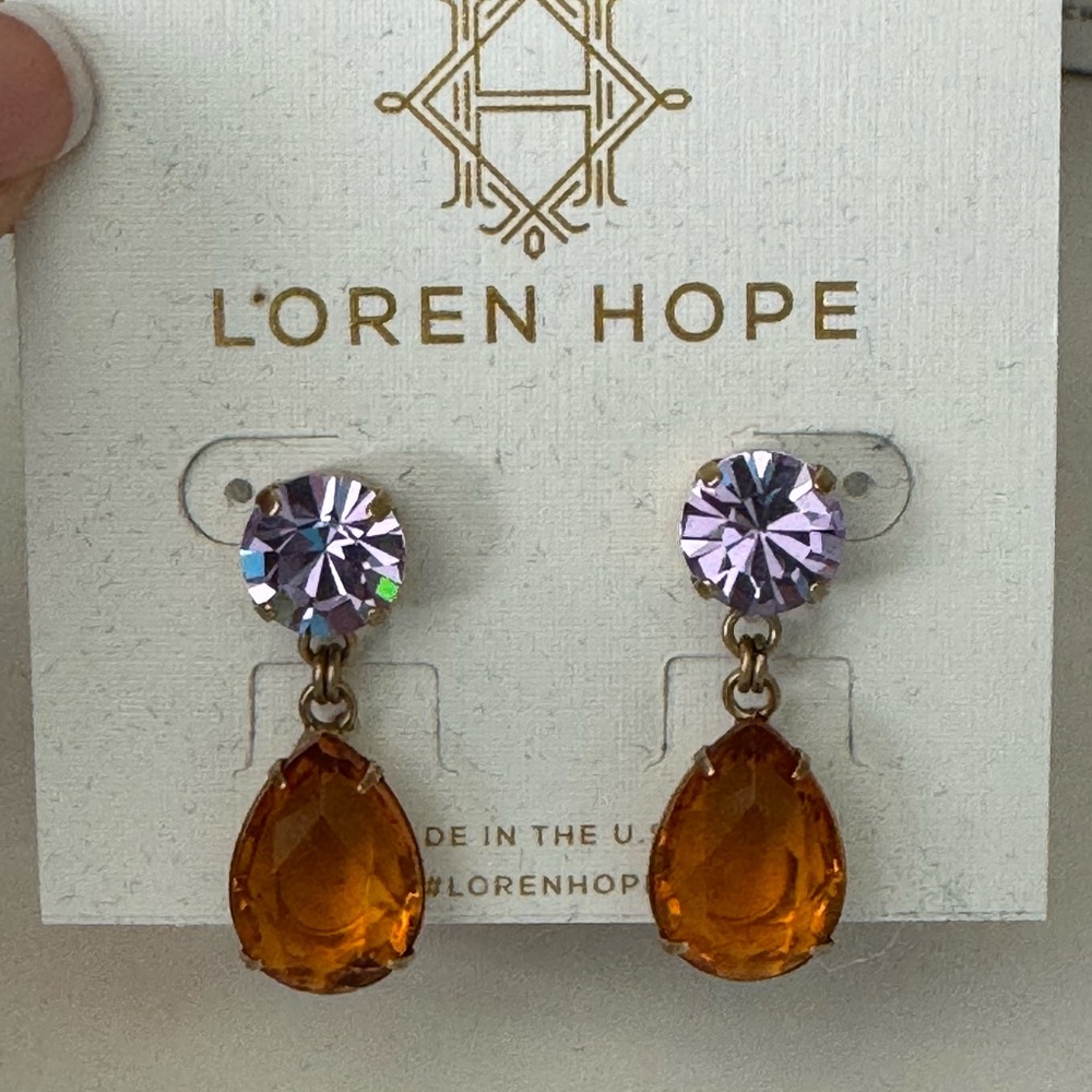 Loren Hope Lavender Crystal and Amber Teardrop Earrings
